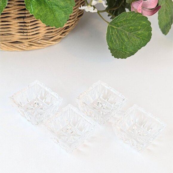 Antique 2" Square Cut Crystal Salt Cellars Set of 4 Cut Glass Spice Dishes Dips - Picture 2 of 8